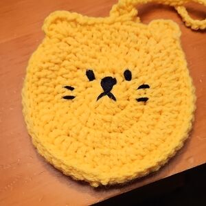 Handmade Yellow Knit Cat Mini Bag
